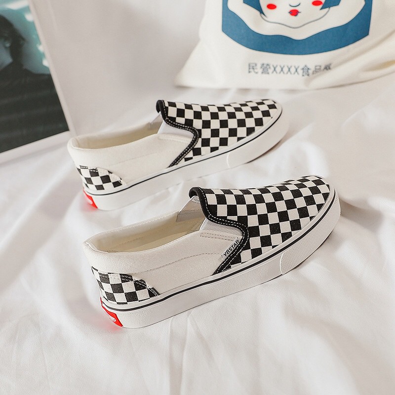 Giày van vault caro QC, giày thể thao lười slip on nam nữ full box - SAGI ĐẶNG