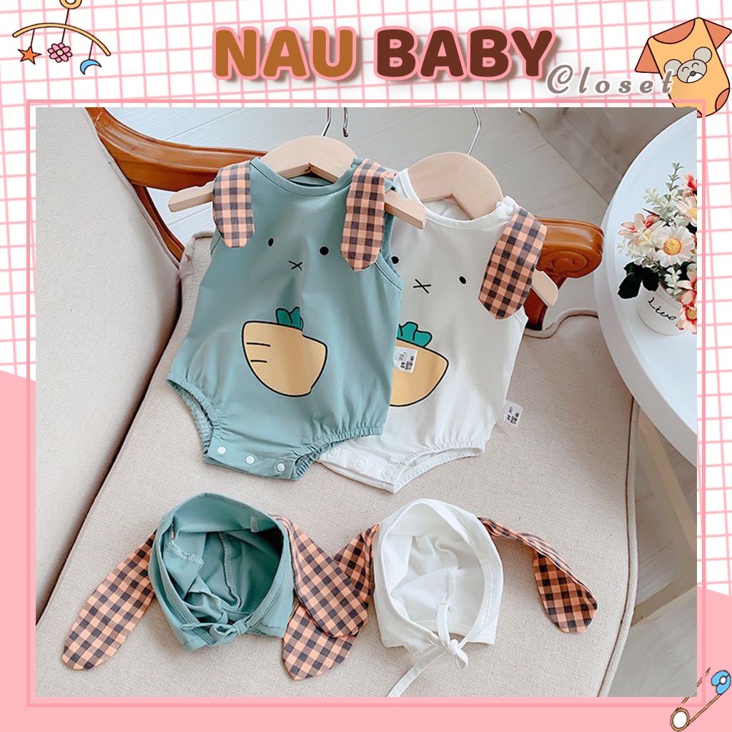 Body suit cotton co giãn cho bé kèm nón tai thỏ