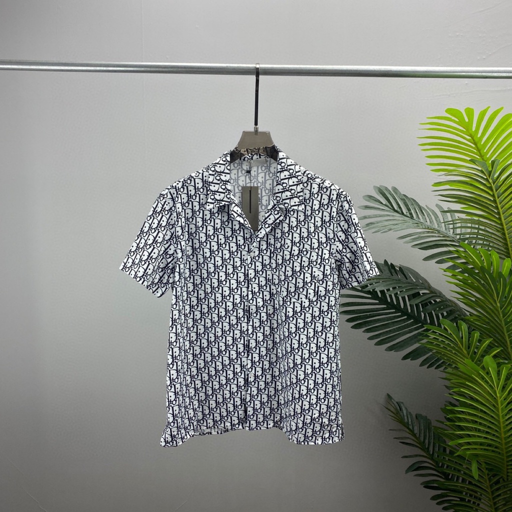 Áo sơ mi nữ họa tiết Dior tay ngắn form rộng nhiều màu vải mát HIJUNE SM09