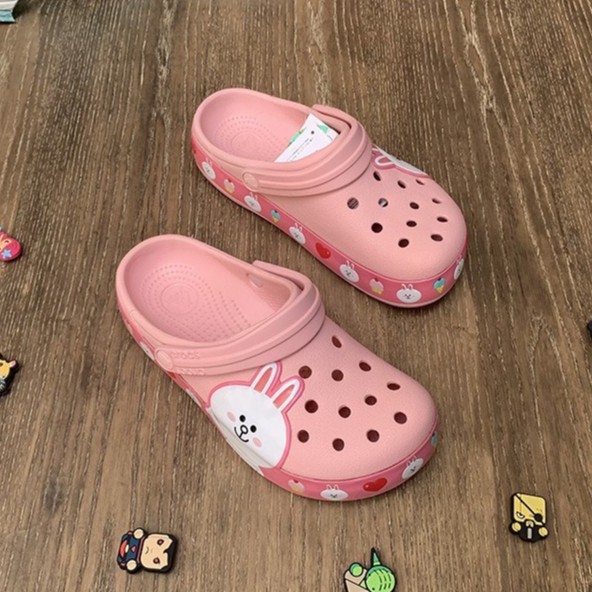 Dép cross  cho bé gái thỏ cony  quai ngang hàng  xuất khẩu full box  tặng kèm hộp và sticker gắn dép cross