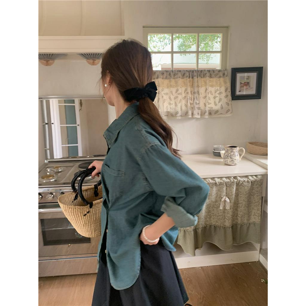 Áo Sơ Mi Denim Dài Tay Cổ polo Đơn Giản 61738