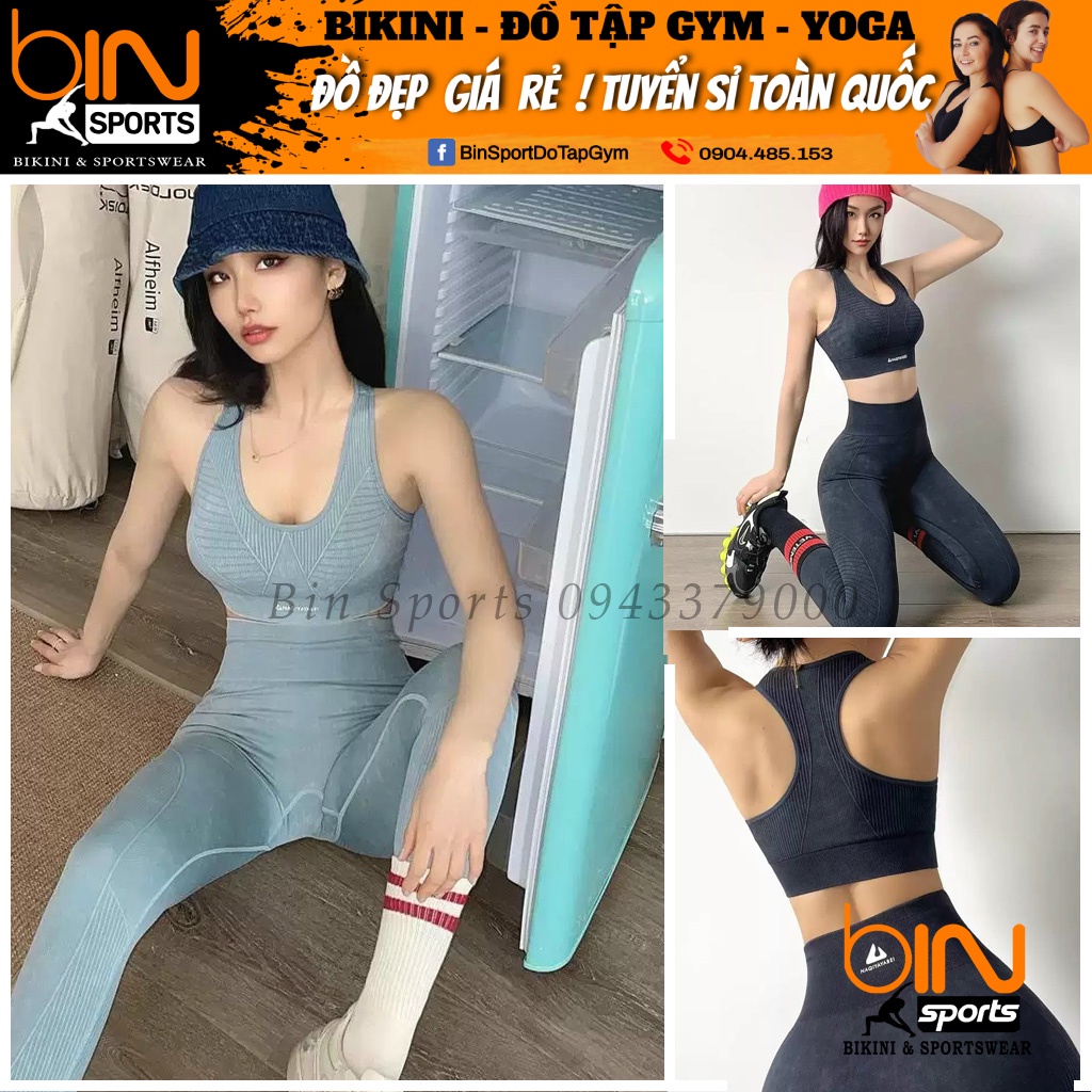 Đồ Tập Gym Nữ, Sét Bộ Dệt Kim Aó Bra Kèm Mút Quần Dài Cao Cấp NAQI Bin Sport BD108