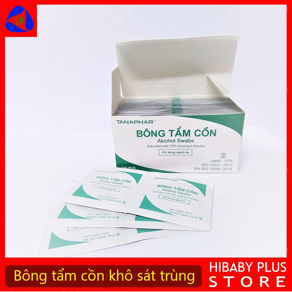 BÔNG TẨM CỒN SÁT TRÙNG TANAPHAR HỘP 100 MIẾNG - BÔNG CỒN KHÔ CHÍNH HÃNG