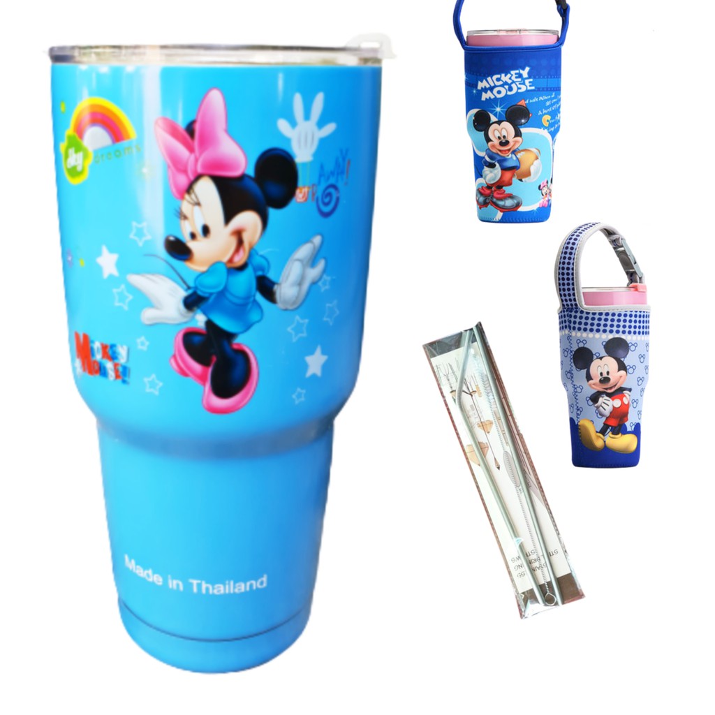 COMBO LY GIỮ NHIỆT MICKEY XANH 900ML CÓ TÚI + 2 ỐNG HÚT + CỌ sẽ