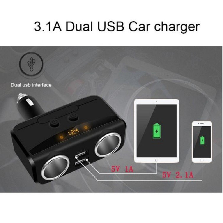 Bộ chia tẩu HY32 2 cổng cắm tẩu, 2 cổng USB