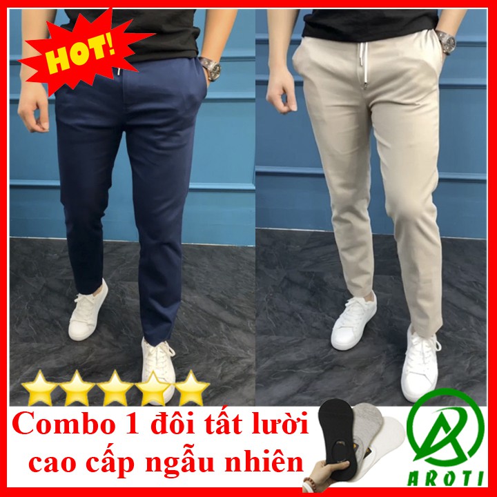 Quần Kaki Nam Đẹp AROTI Ống Suông Dài Rộng Vải Kaki Cao Cấp Mềm Mịn, Co Giãn Tốt Dáng Âu Đứng,Công Sở,Lưng Thun  QK040