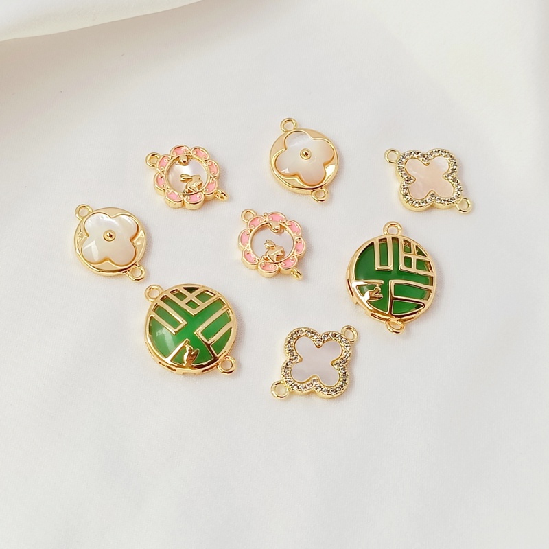 Diy Mặt Dây Chuyền diy Bằng Đồng Mạ Vàng 14K Khảm Đá Zircon Dính Hình Cỏ Bốn Lá Thỏ Fu Nhân Vật Bảo Vệ Mạnh Mẽ