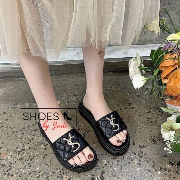 Dép bánh mì cao 3p SUDI - LE009-AHD có đệm êm chân có quai đính biểu tượng Y-S dễ phối đồ đi chơi, đi biển...