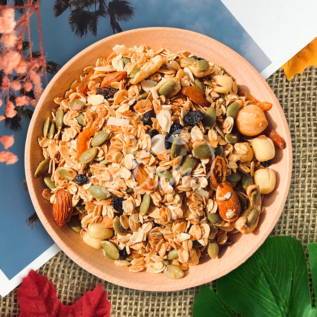 Granola siêu hạt HANI 500g 100% hạt ( không Yến Mạch), Hạt Điều, Macca, Óc chó đỏ, Granola Ăn kiêng, Giảm cân