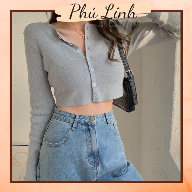 MS024 Áo len khuy croptop