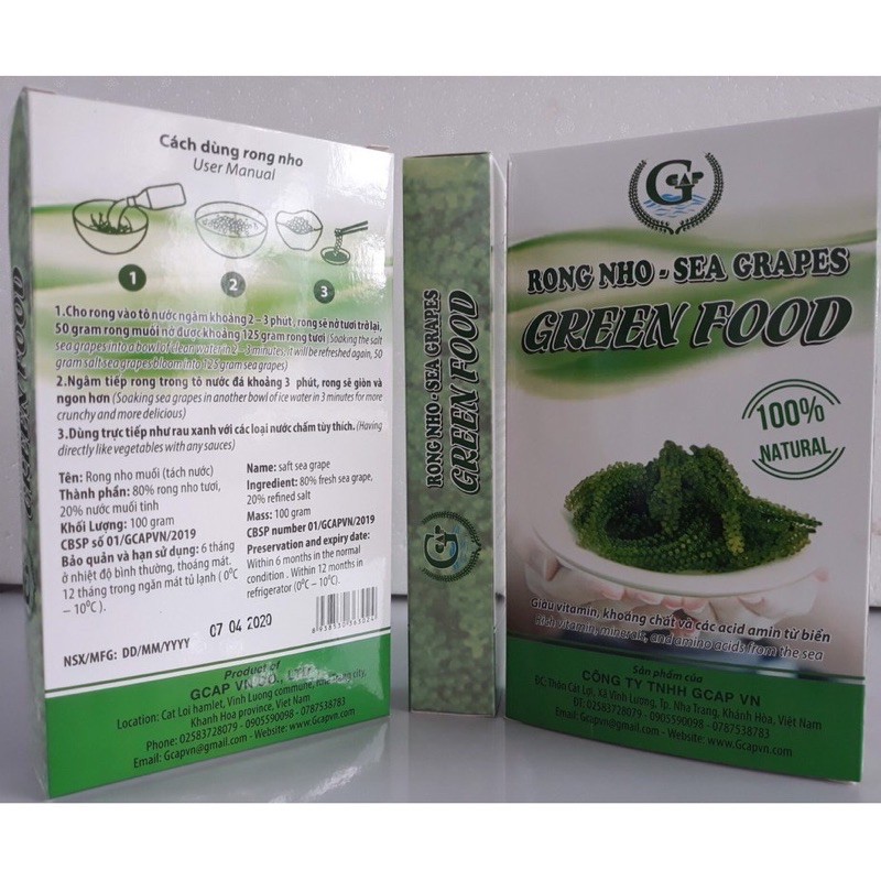Nguyên Hộp 100gr gồm 5 túi rong nho tách nước Green Food Cao cấp Không tanh Không nhớt + tặng kèm 5 gói sốt mè Rang