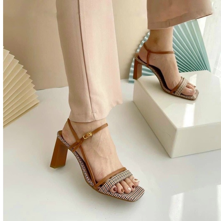 Giày cao gót kẻ sọc7 phân, sandal cao gót quai kẻ Chị Đẹp Store mã M126