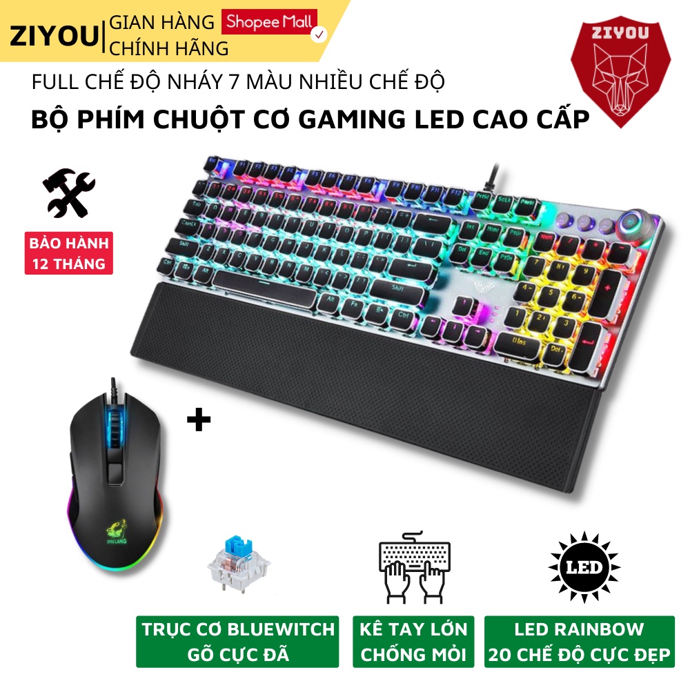 Bộ phím và chuột chuyên game ZIYOU dành cho game thủ, bàn phím cơ gõ cực đã, led 20 chế độ nháy, FZ508+V1