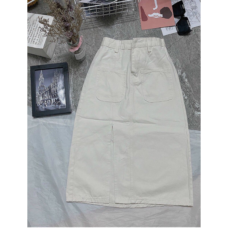 CHÂN VÁY JEANS TRẮNG XẺ