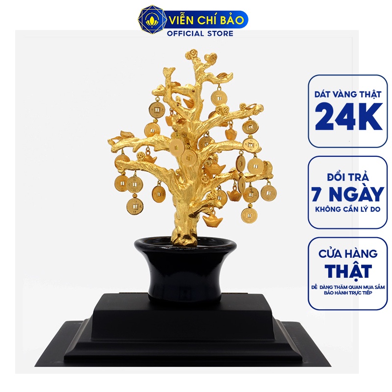 Cây tài lộc dát vàng 24K quà tặng cao cấp trang trí nhà cửa thương hiệu Viễn Chí Bảo  M600080