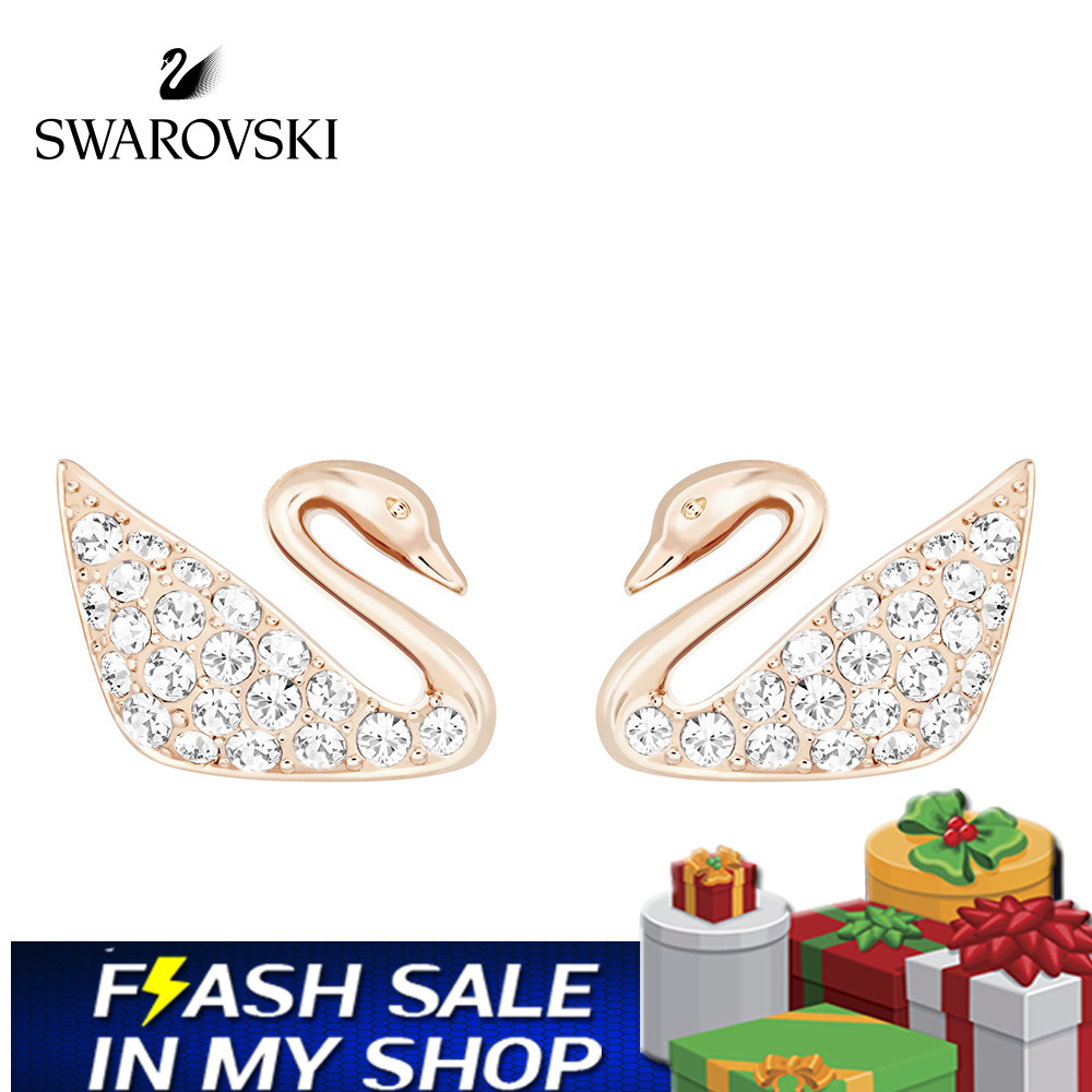 FLASH SALE 100% Swarovski Bông Tai Cá Tính Nữ SWAN Hoa tai thiên nga Sự đơn giản của Châu Âu và Châu Mỹ FASHION Earrings trang sức đeo Trang sức