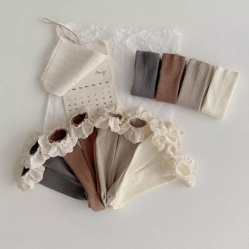 Set 4 Đôi Vớ Dài Đến Đầu Gối Bằng Cotton Mềm Mại Cho Bé Gái 0-8 Tuổi
