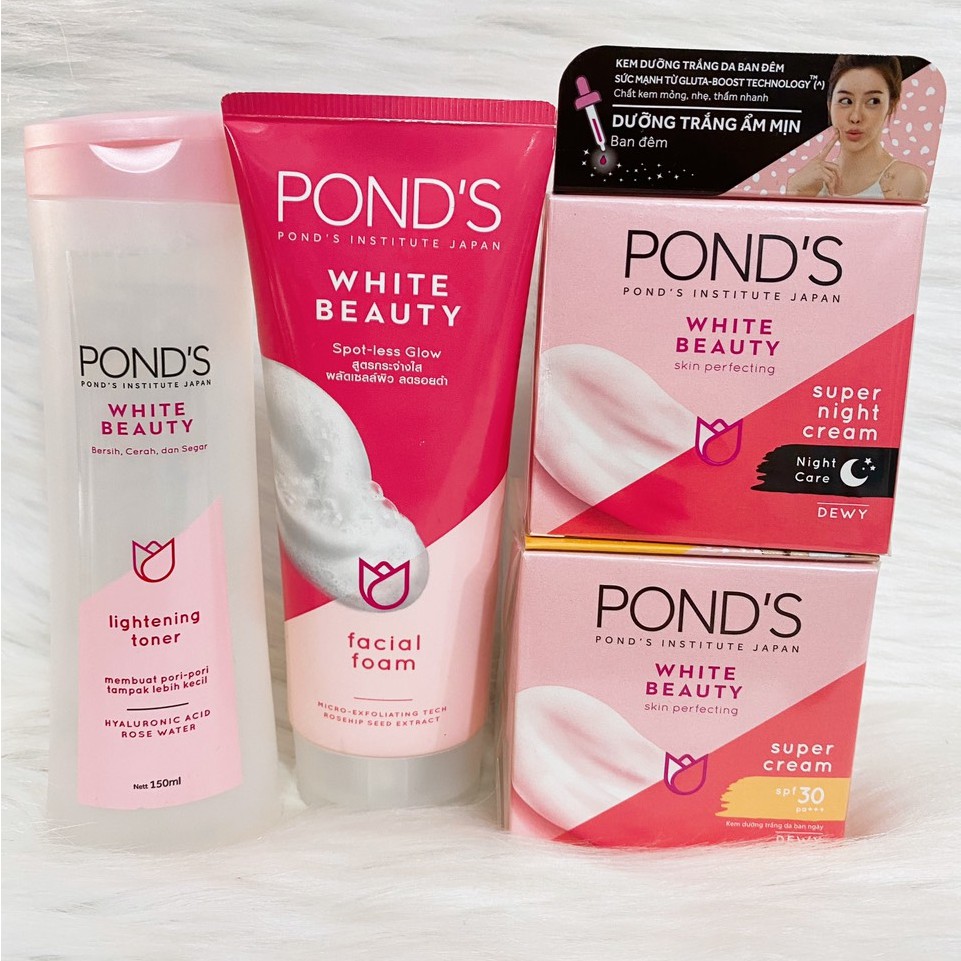 Combo kem ngày kem đêm 30g+ sữa rửa mặt 100g+ nước hoa hồng ponds