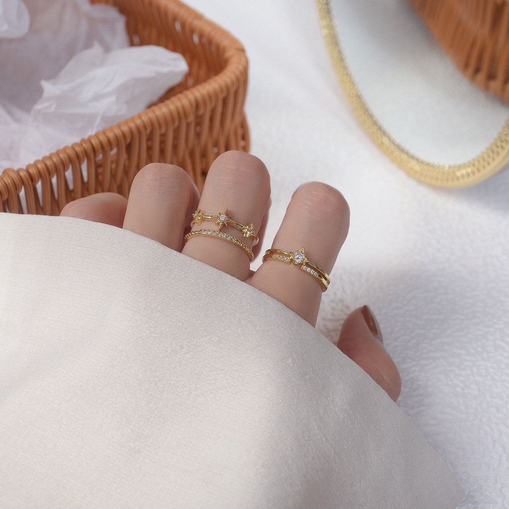 Nhẫn hở mạ vàng 18k đính đá zircon hình ngôi sao xinh xắn thời trang