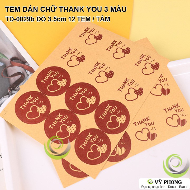 TEM DÁN STICKER CHỮ THANK YOU 3 MÀU NHÃN DÁN TRANG TRÍ HỘP QUÀ BAO BÌ BÁNH KẸO TD-0029