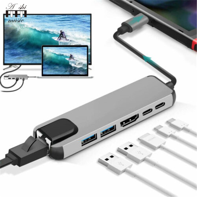 dock usb type Bộ Chia Cổng Usb-C Đa Năng 4k Hdmi Rj45 Ethernet Lan 6 Trong 1