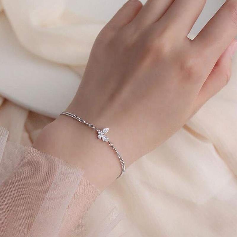 Vòng tay bạc hình bướm đính đá thời trang cho nữ
