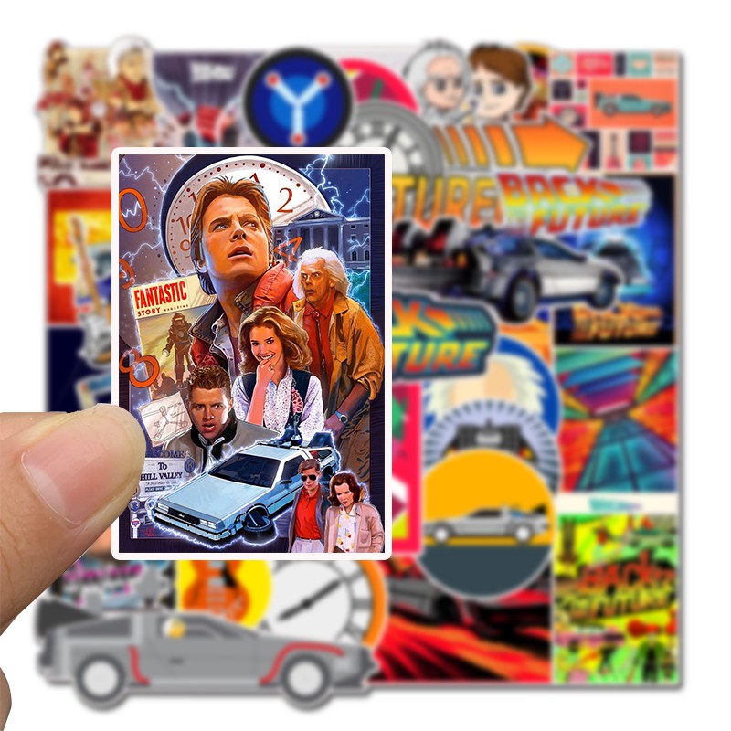 Set 50 miếng sticker hình phim Trở lại tương lai dán trang trí xe mô tô / điện thoại / laptop