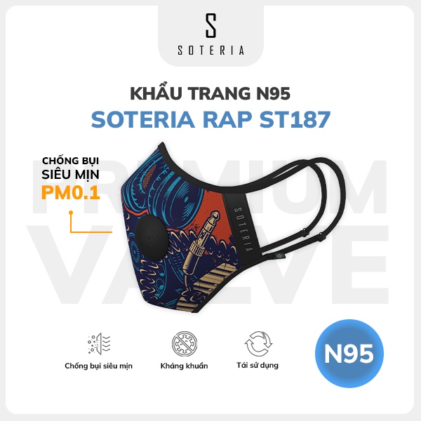 Khẩu trang thời trang Soteria Rap ST187 - N95 lọc hơn 99% bụi mịn 0.1 micro - Size S,M,L