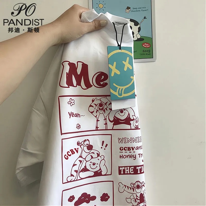 Áo Thun Ngắn Tay Dáng Rộng In Hình Gấu Pooh Kiểu Retro Nhật Bản Thời Trang Mùa Hè Cho Nam Và Nữ