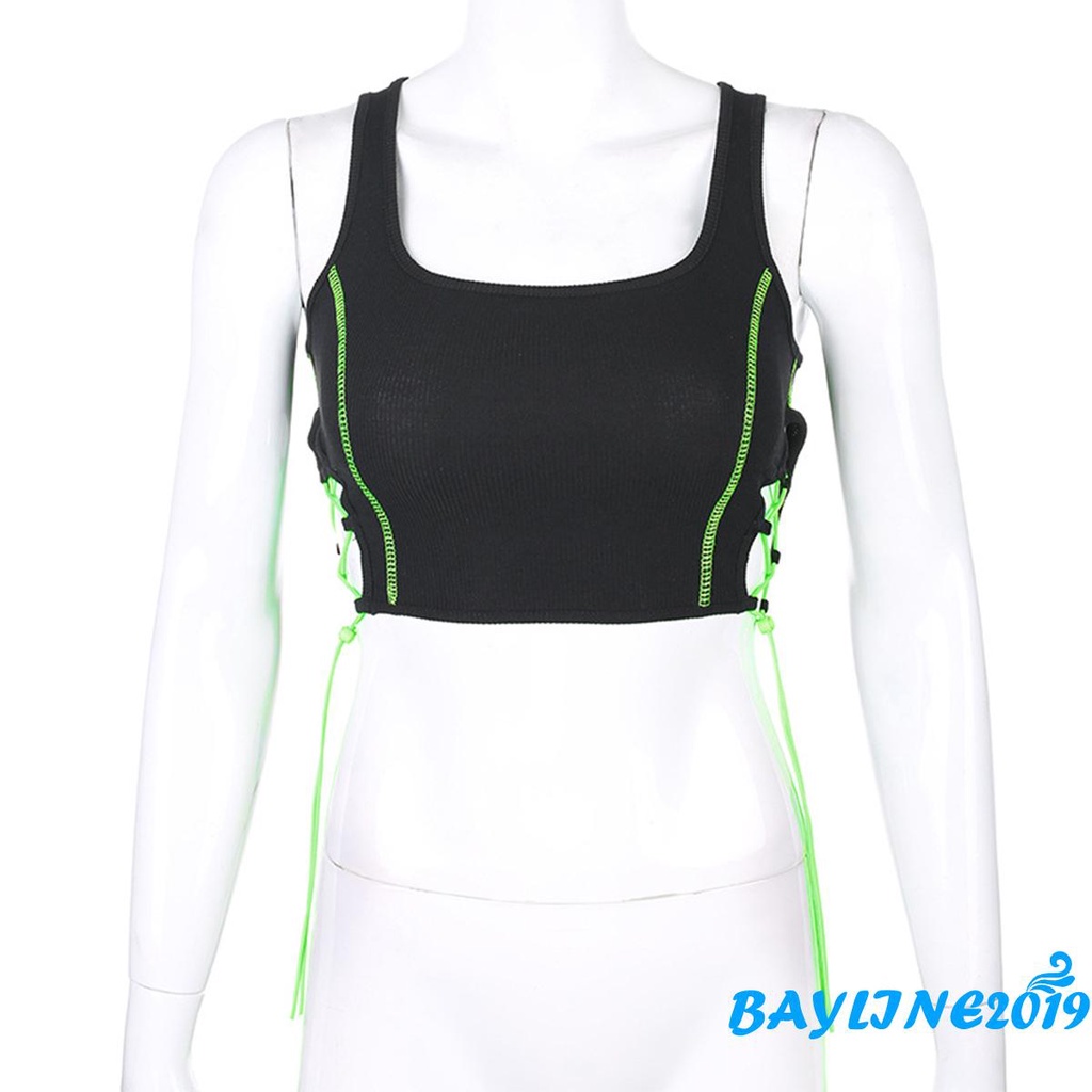 Áo croptop không tay dáng ôm màu sắc tương phản cá tính cho nữ