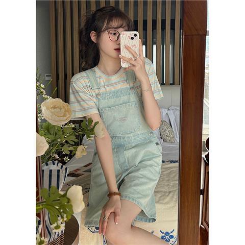 Quần Yếm Ngắn Ống Rộng Lưng Cao Màu Sáng Phong Cách Nhật Bản Thời Trang Mùa Hè Mới Cho Nữ