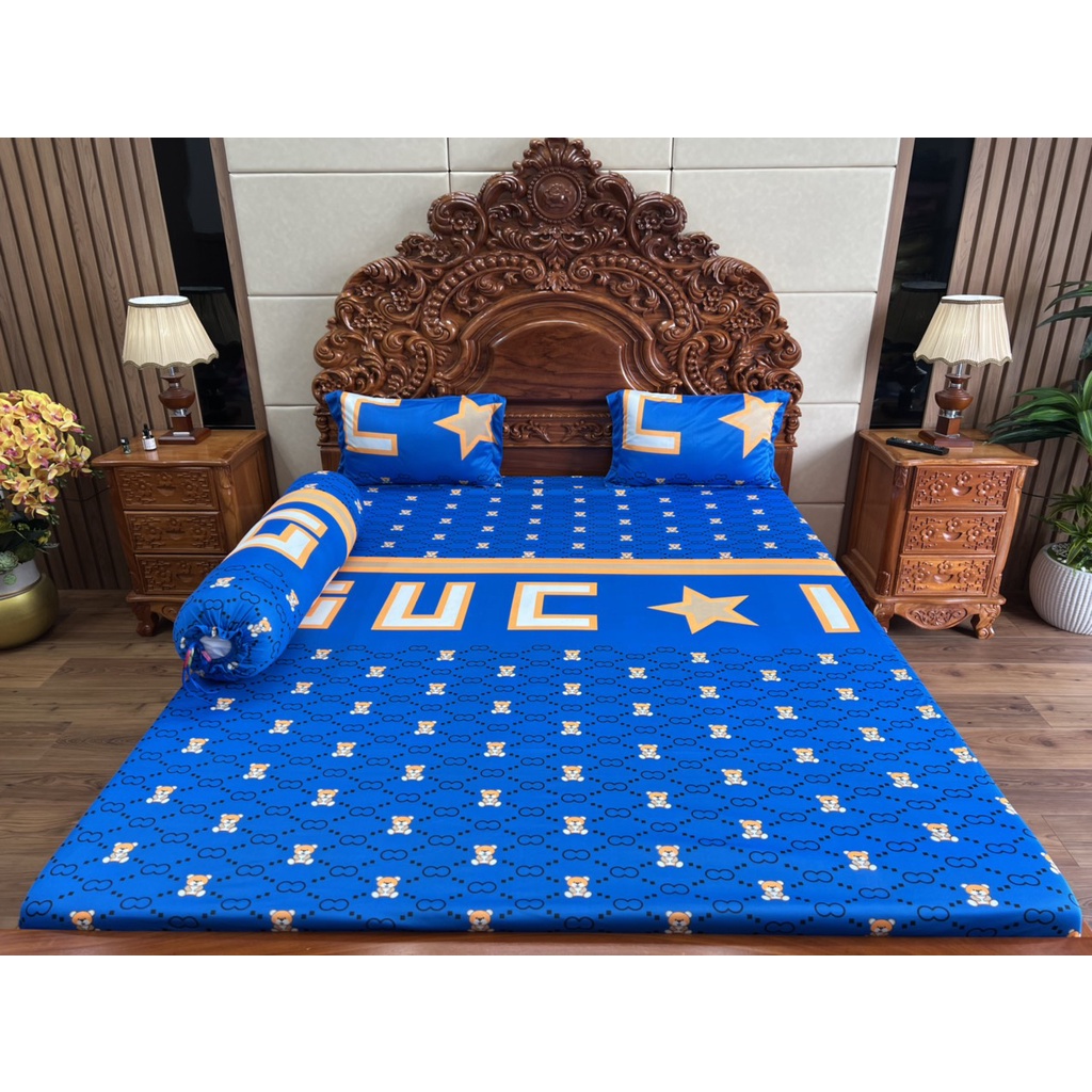 Bộ Ga Gối thun Hàn quốc 3D vạn phát Mẫu gấu gucxi