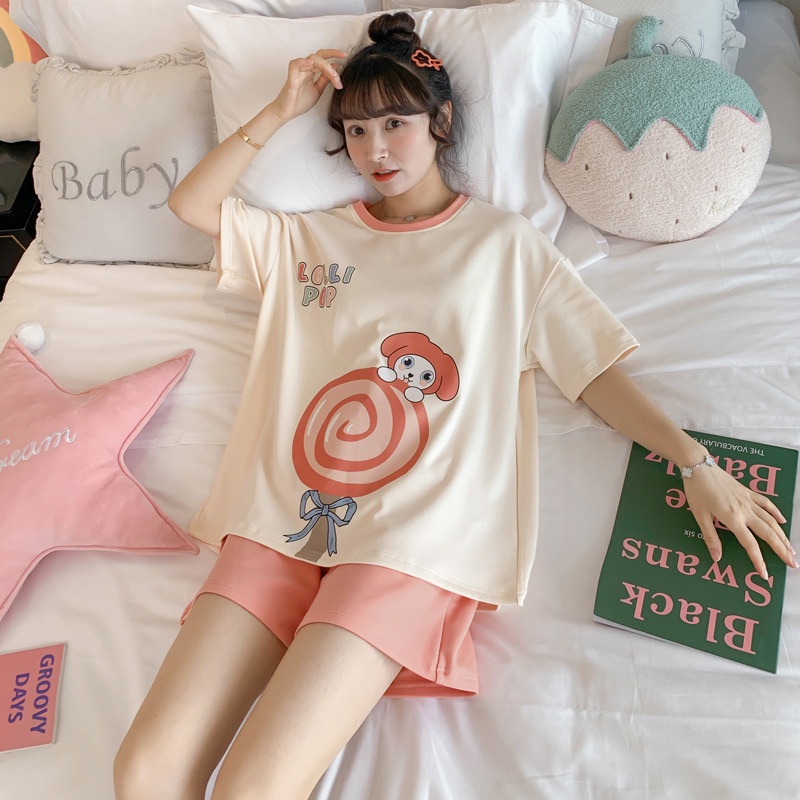 Đồ bộ nữ có Bigsize cotton cộc tay dễ thương bộ mặc nhà đồ ngủ nữ mùa hè thun mềm mát
