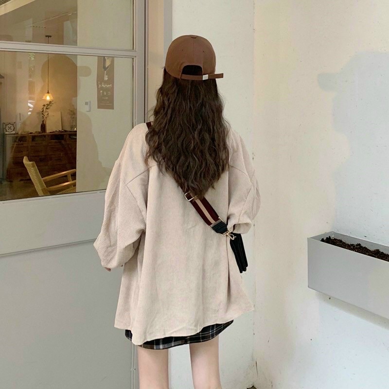 Áo Sơ Mi Nhung Tăm Khoác Ullzang Unisex Nam, Nữ, Áo Khoác Sơ Mi Nhung Tăm Hàn Quốc GiGiHouse-aosominhungsoctui