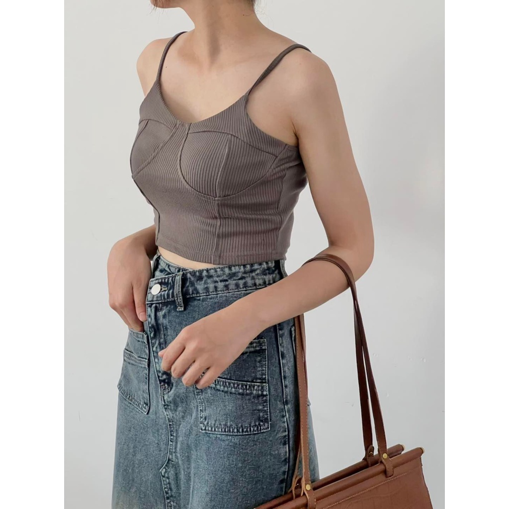 Áo 2 dây thun nữ cúp ngực thời trang GAGO màu xám tro GA4056