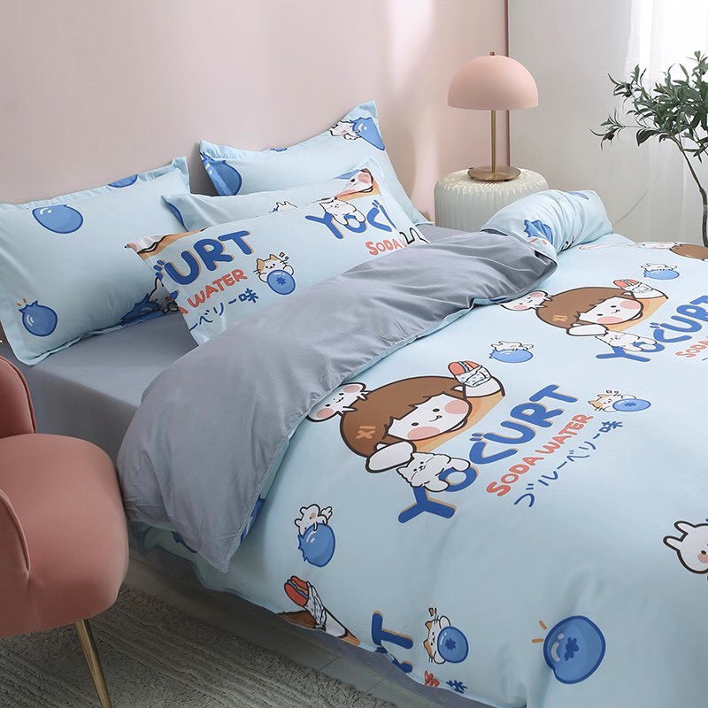 Bộ Chăn Ga Cotton Poly Emmidecor Mẫu sữa chua