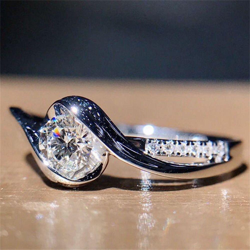 ROSE Nhẫn Cưới Đính Đá Sapphire Trắng Size 6-10