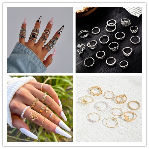 Bộ 9 Nhẫn Đeo Đốt Ngón Tay Đính Ngọc Trai Phong Cách Bohemia Cổ Điển Dành Cho Nữ