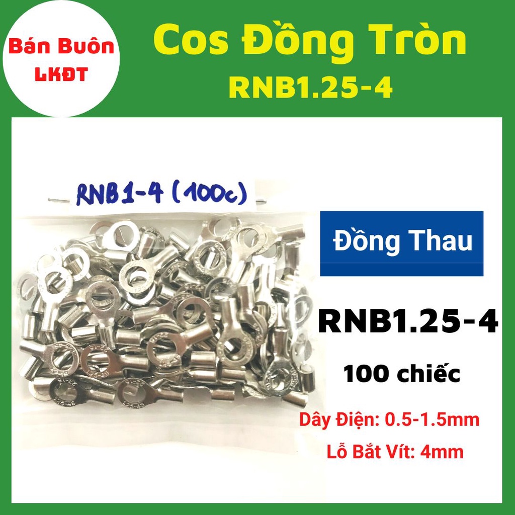 100 Đầu cos tròn RV1.25-4, đầu cos tròn tròn, RV1.25-4, cos chữ o