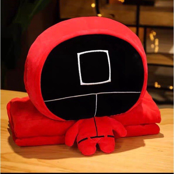 Bộ chăn gối văn phòng gấu bông có mền hình Trò chơi con mực Squid Game - ANVIHOME