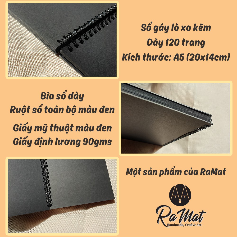 Album Ảnh Ruột Đen Gáy Lò Xo - Size A5 - Gáy sổ chiều dài