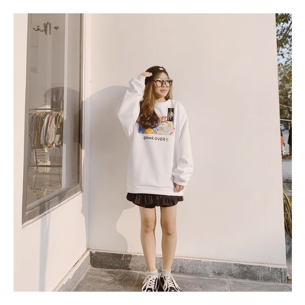 Áo khoác nỉ Hoodie Unisex nam nữ kiểu dáng Sweater form giấu quần dáng rộng tay bồng chữ GAME OVER sắc nét Ulzzang | BigBuy360 - bigbuy360.vn