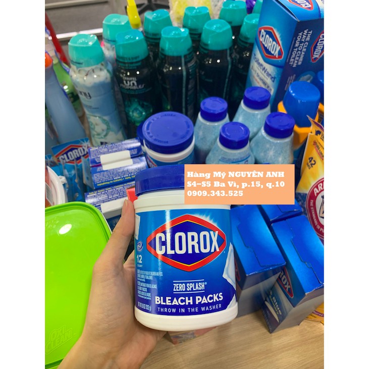 Gói 12 viên Thuốc tẩy Clorox đa năng chính hãng Mỹ [Clorox Zero Splash Bleach Packs] HÀNG NHẬP NGUYÊN ANH