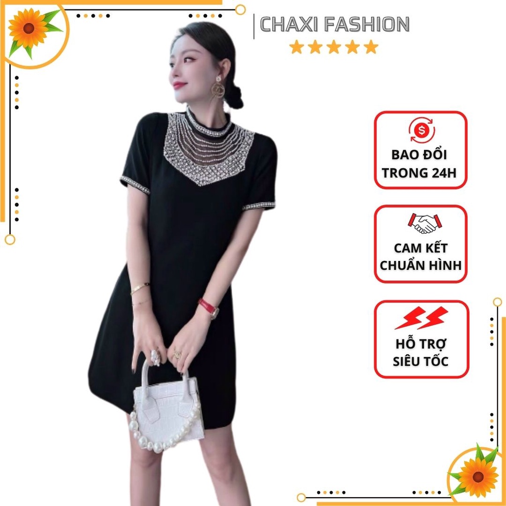 HÀNG NHẬP - ĐẦM SUÔNG LỤA CỔ ĐÍNH HẠT SANG TRỌNG - KBT160455