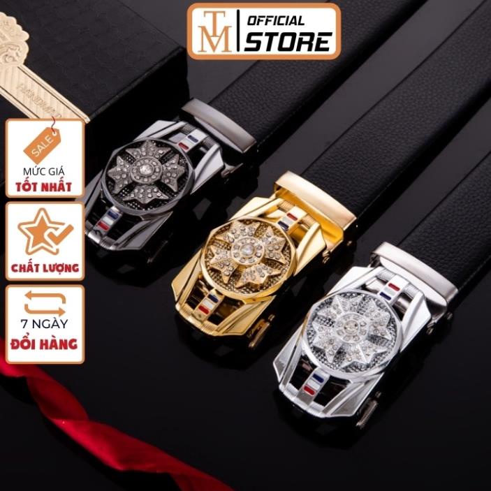 Thắt lưng nam da cao cấp, mặt đính đá xoay 360, khóa tự động mạ kim sang trọng TL23 !