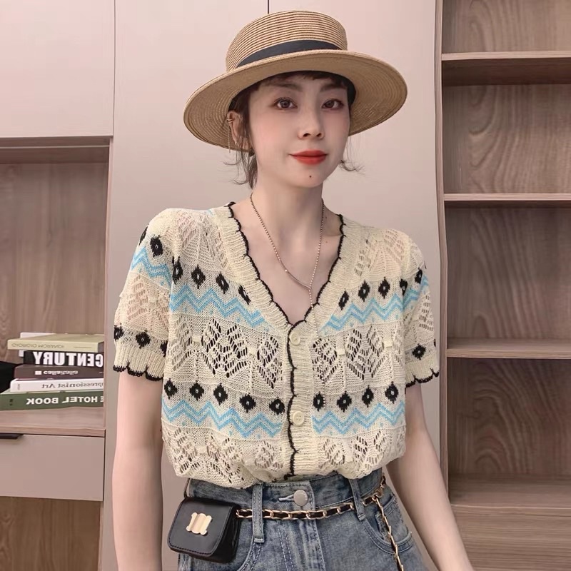 áo len dệt kim hoạ tiết trám phối màu (N338#)