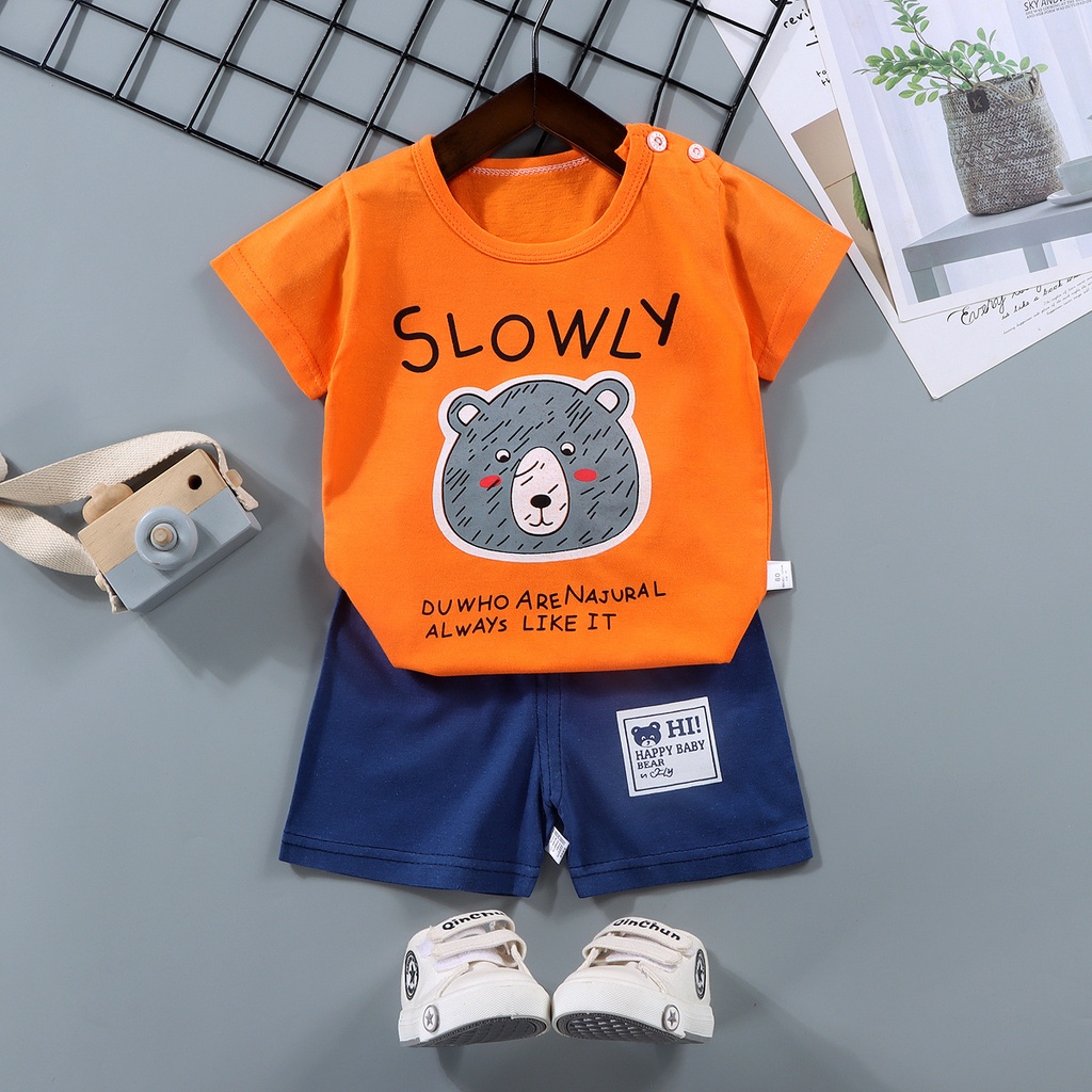Bộ Áo Thun Cotton Tay Ngắn Và Quần Ngắn Mùa Hè Dành Cho Bé Trai 2175