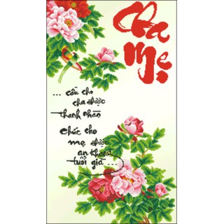Tranh thêu chữ thập Cha mẹ mẫu đơn tranh chưa làm