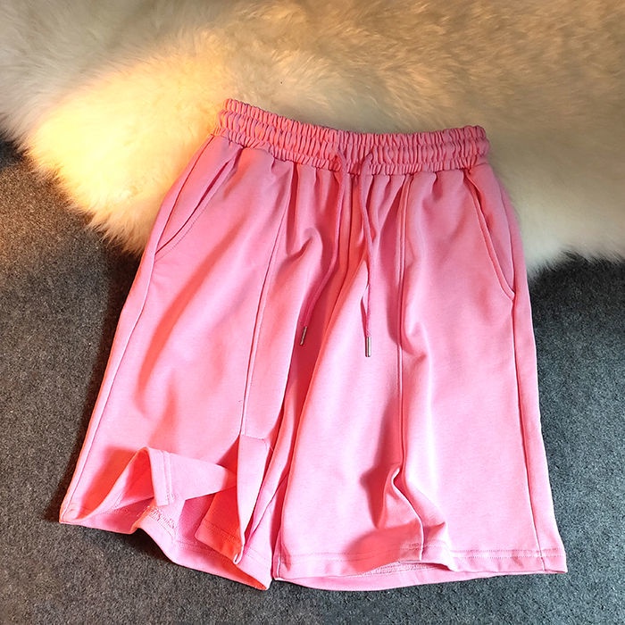 Design sense of solid color under the split five-point pants female students summer thin couple all-match casual loose sports shorts