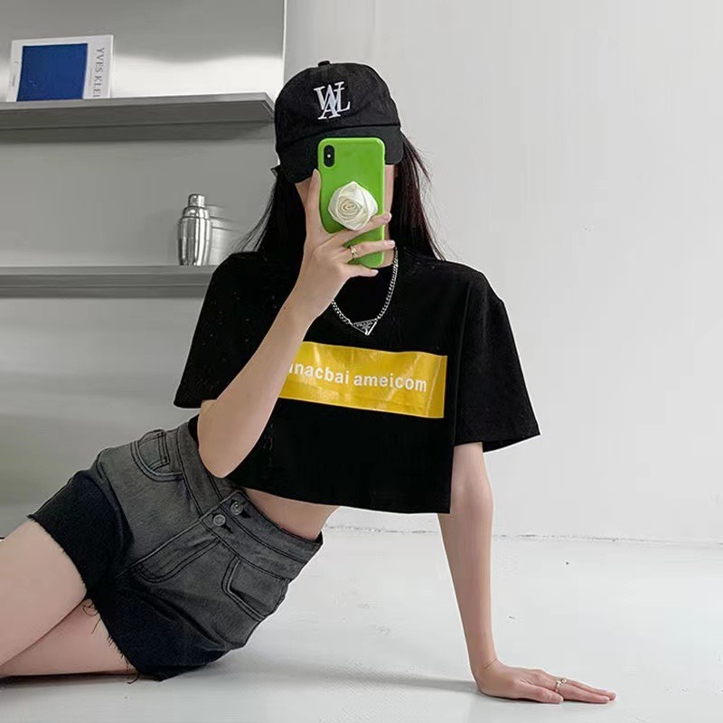 Áo thun ZHELIHANGFEI tay ngắn dáng rộng in chữ thời trang phong cách cho nữ